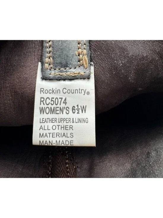 Rockin Country Cowboy Boots Cowgirl Brown Blue Leather Embroidered Women's 6.5 W - Picture 6 of 8